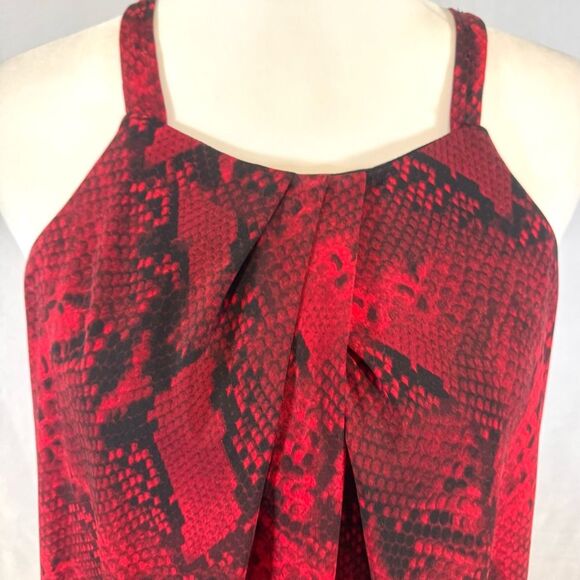 Calvin Klein red and black python snakeskin print pleated top size medium - Picture 2 of 6